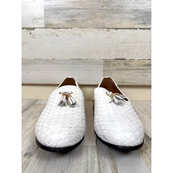 Meijiana Mens 10.5 White Woven Leather Tassel Loafers Business Dress Shoes Smart main image 4